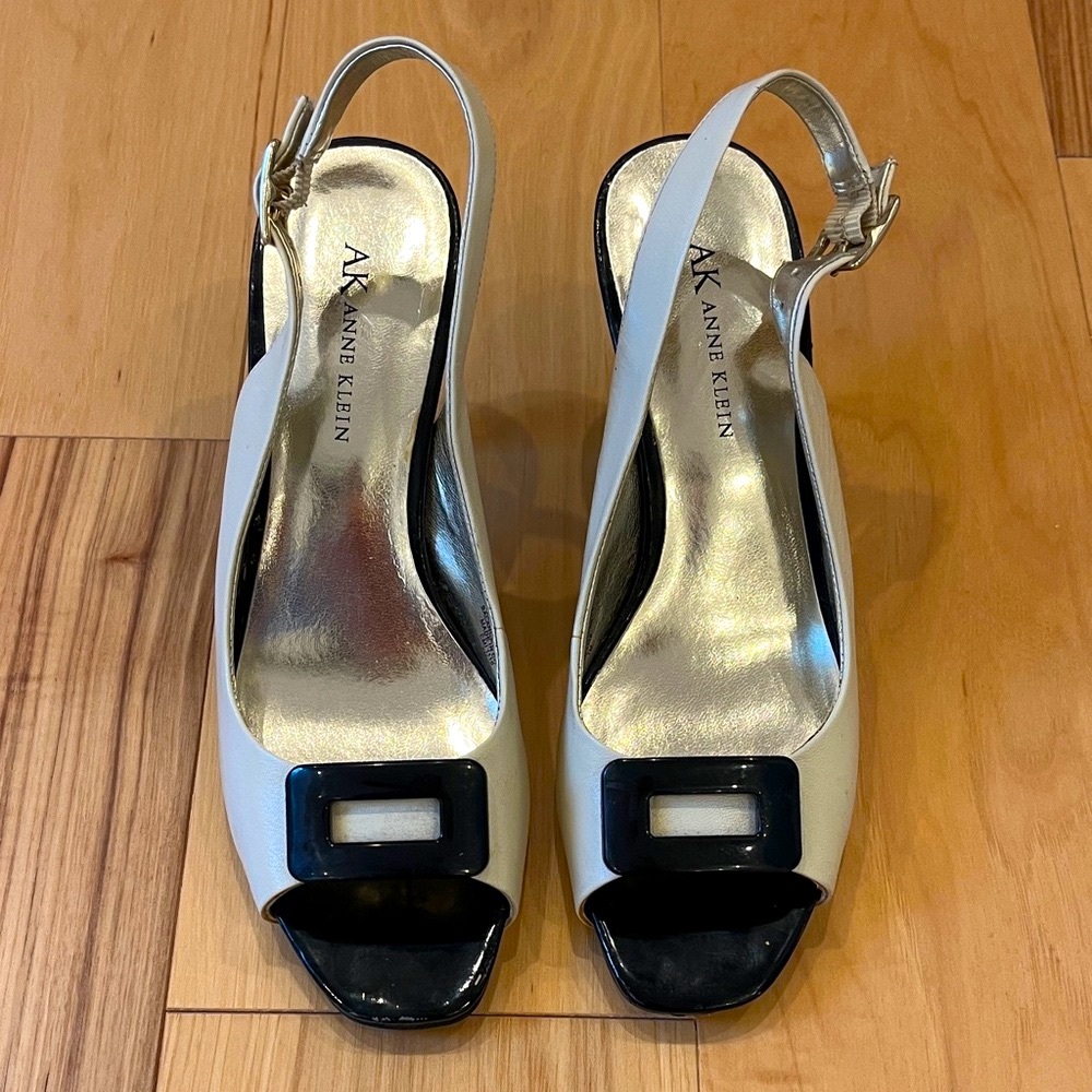 Anne Klein Black and White Slingback Heels